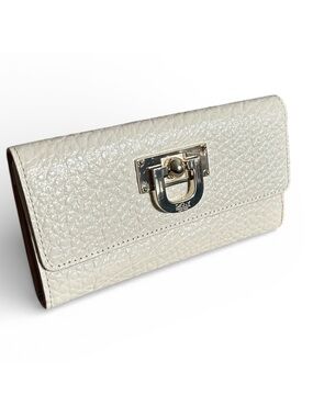 DKNY Off White Croc Embossed Luxury Leather Flap Continental Wallet